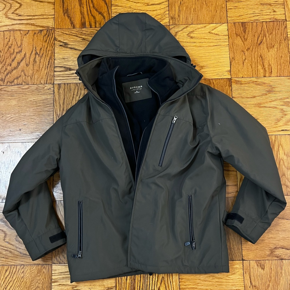 Sonoma Men's Dark Green Hooded Winter Coat